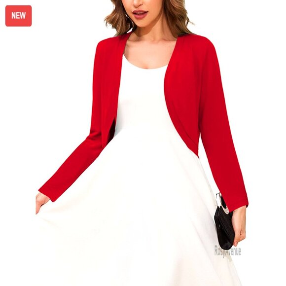 Sweaters - Long Sleeve Thin Knitted Cropped Cardigan Open Front Lightweight Shrug Sweater